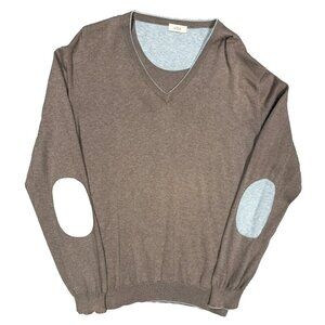Altea Milano 100% Cotton Knit Sweater V-Neck Made in Italy Elbow Patches Large